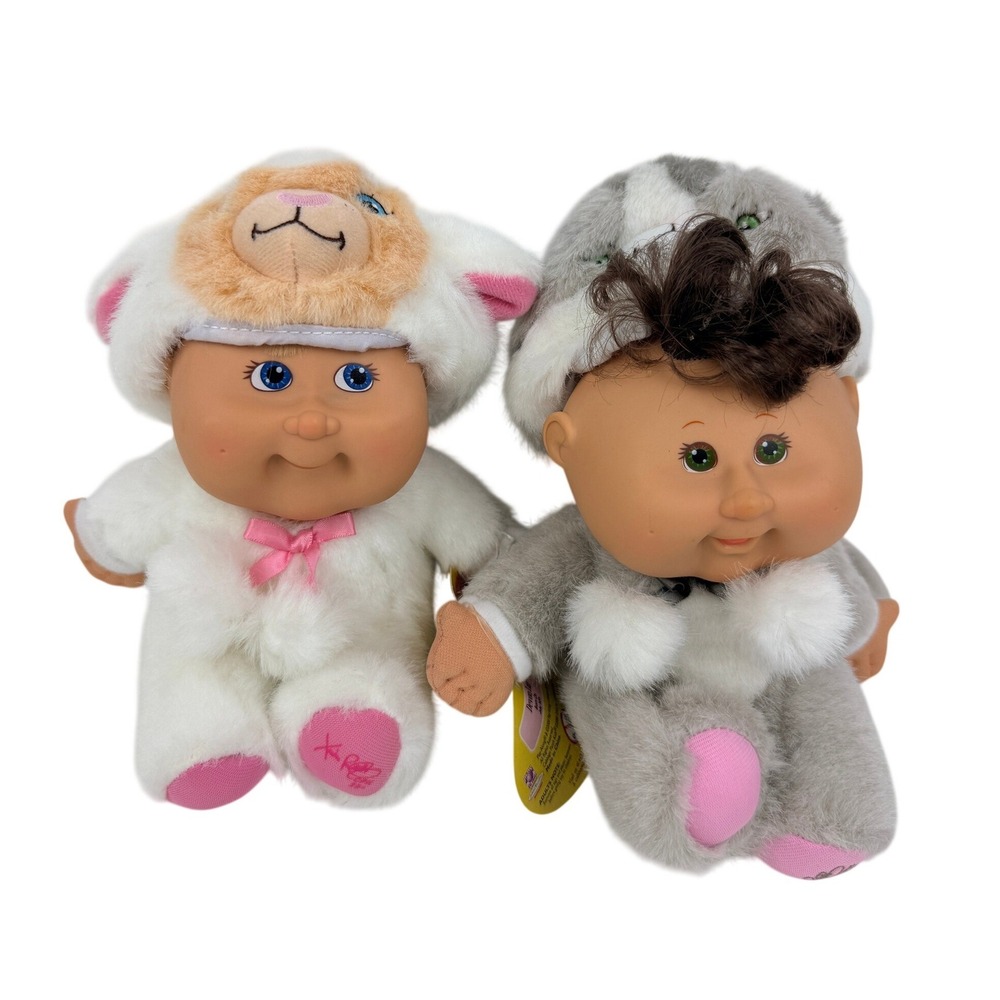 Cabbage Patch Kids Snugglies 25 Year Lamb & Cat Plush Dolls 2008 Lot - BH